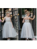 Gray Lace Tulle Ankle Length Country Flower Girl Dress